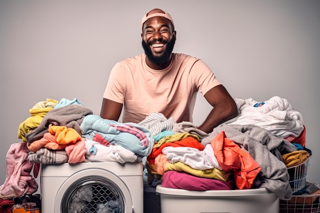 confident man enthusiastically doing laundry created with generative ai technology 853812 1788